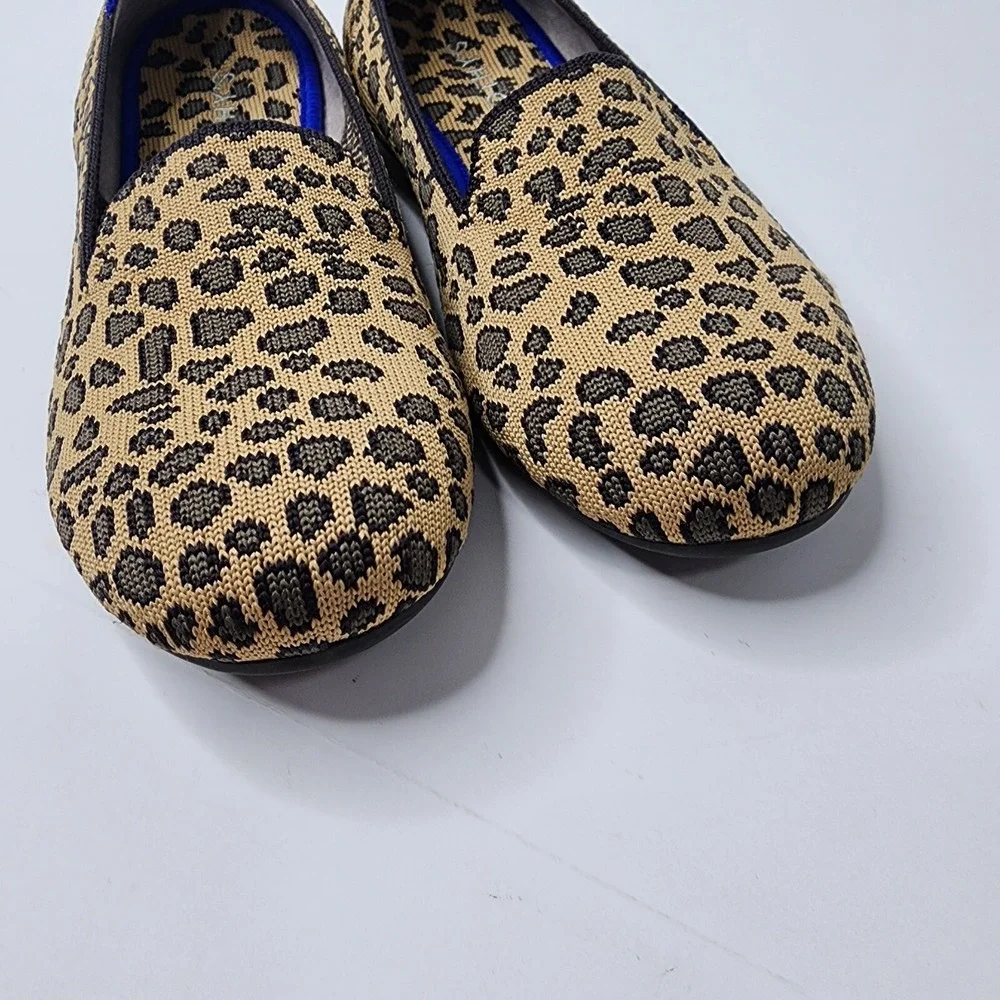 Rothys Girl's Brown Knit Leopard Cheetah Print Slip on Flat Loafer Shoes Size 4